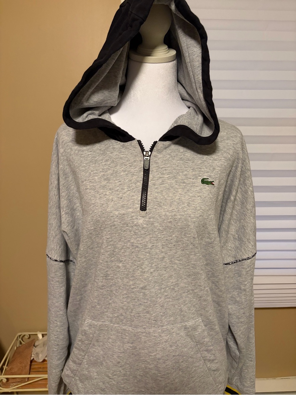 Lacoste Men's Light Gray Hooded Half-Zip Sweatshirt size L